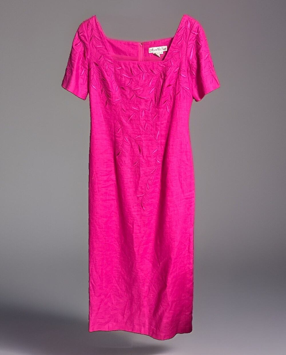 VTG Marie St. Claire Fuchsia Linen Dress 10 Barbiecore 80s 90s Office Chic Pink
